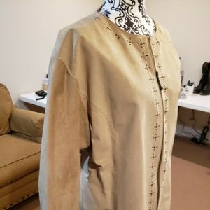 Womens Rose Embellished Suede Leather Jacket